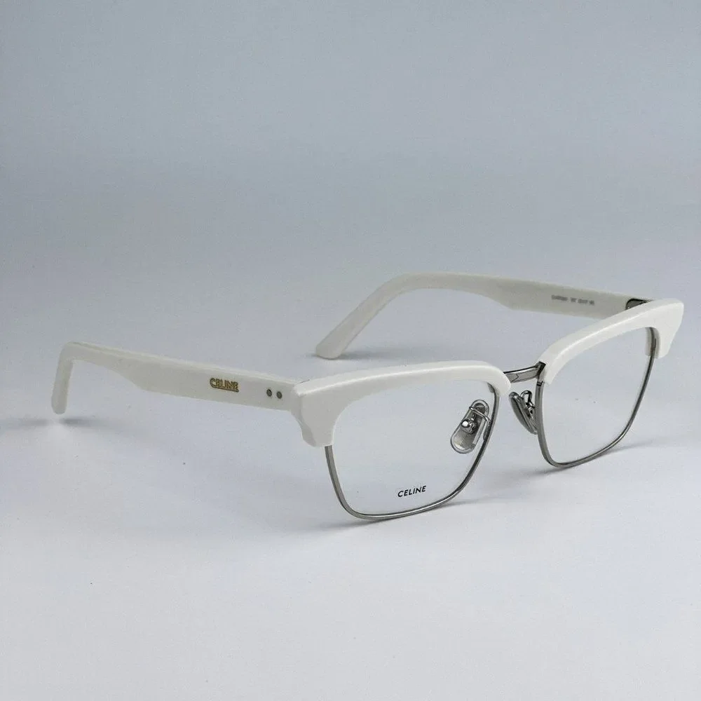 NEW Celine CL50026U 017 Matte Palladium White Geometric Women Eyeglasses